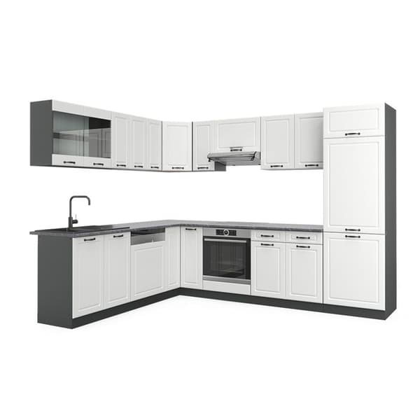R-Line hörnkök, 227 x 287 cm utan bänkskiva, Stuga vit/antracit, Vicco