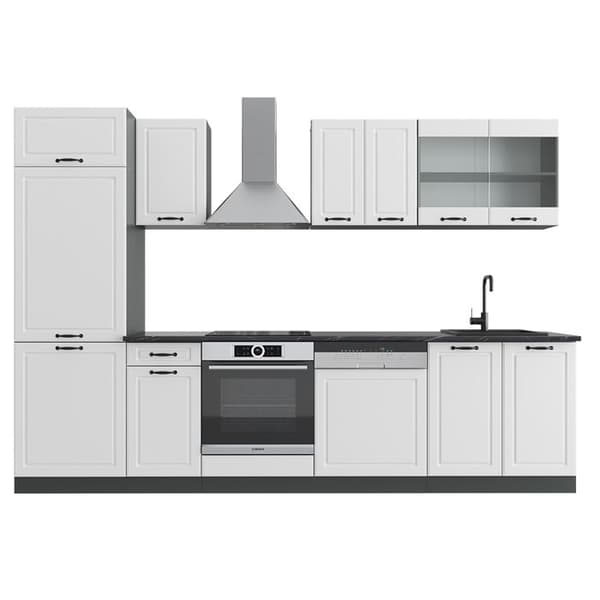 R-Line kök, 300 cm utan bänkskiva, Stuga vit/antracit, Vicco