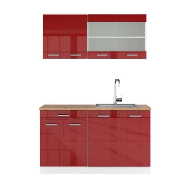 R-Line kök, 140 cm, PT Ek, Burgund högblank/vit, Vicco