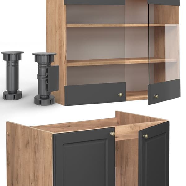 Fame-Line kök, 200 cm, PT Antracit, Country Antracit/Golden Oak, Vicco