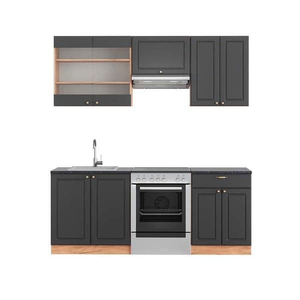 Fame-Line kök, 200 cm, PT Antracit, Country Antracit/Golden Oak, Vicco