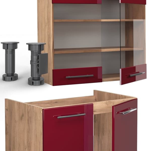 Fame-Line kök, 235 cm, PT Marble, Blank Bordeaux/Golden Oak, Vicco