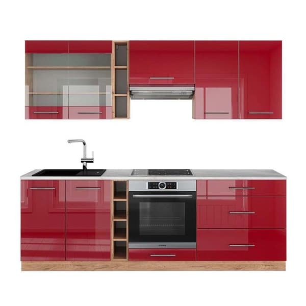 Fame-Line kök, 235 cm, PT Marble, Blank Bordeaux/Golden Oak, Vicco