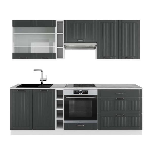 Fame-Line kök, 235 cm, PT Marble, Lanthus antracit/vit, Vicco