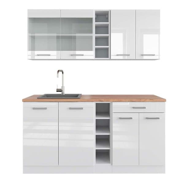 R-Line kök, 160 cm, PT Ek, blank vit/vit, Vicco