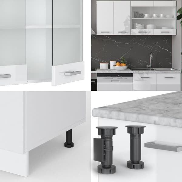 R-Line kök, 300 cm, PT Ek, blank vit/vit, Vicco