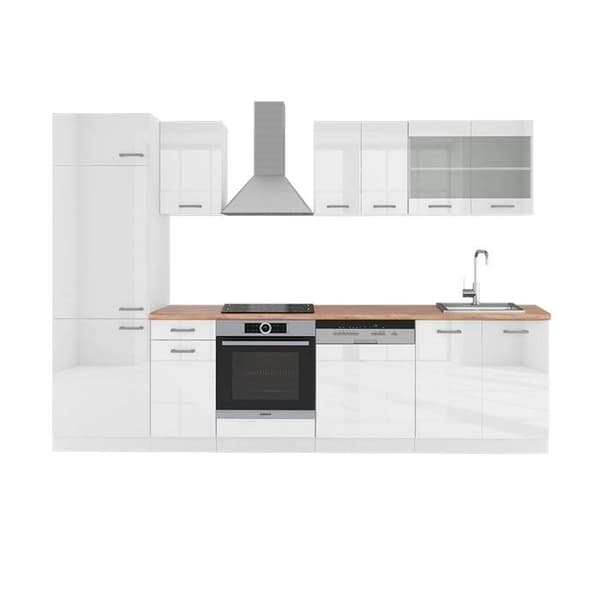 R-Line kök, 300 cm, PT Ek, blank vit/vit, Vicco