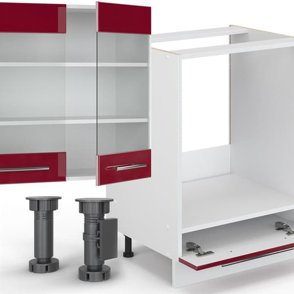 Fame-Line kök, 300 cm, PT Marble, Burgund högblank/vit, Vicco