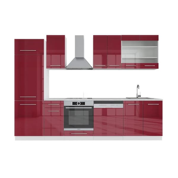 Fame-Line kök, 300 cm, PT Marble, Burgund högblank/vit, Vicco