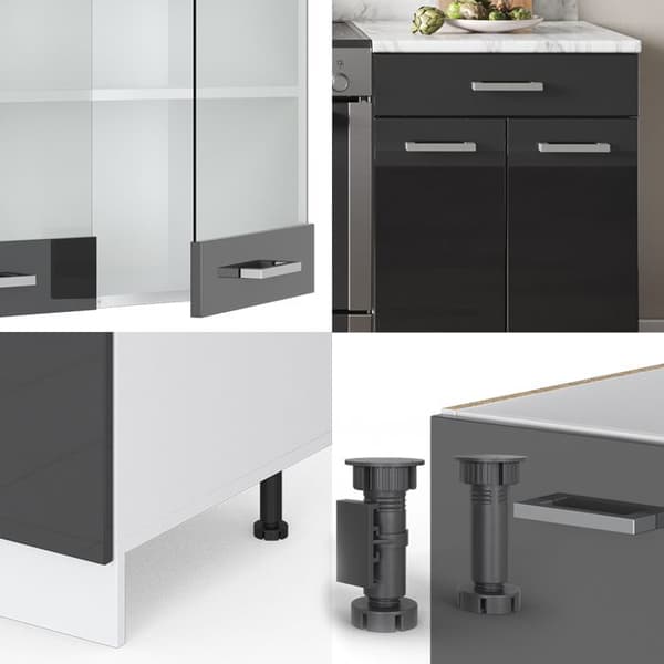 R-Line kök, 200 cm, PT Antracit, Blank antracit/vit, Vicco