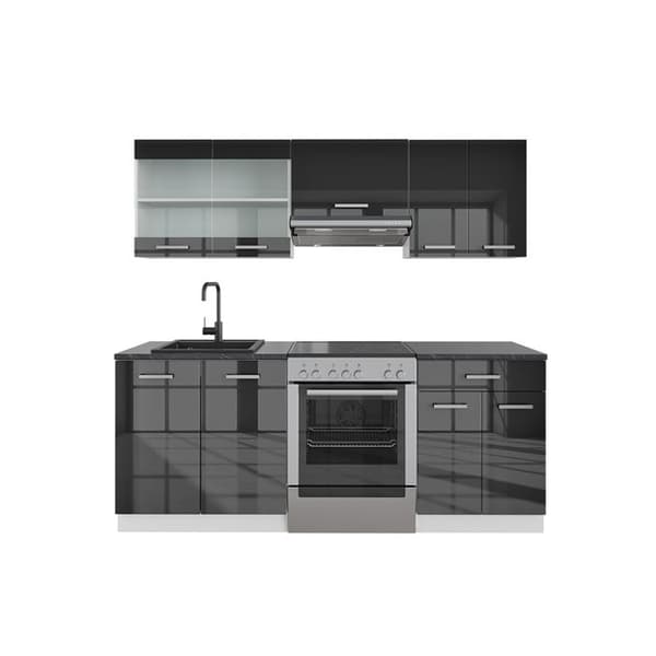 R-Line kök, 200 cm, PT Antracit, Blank antracit/vit, Vicco