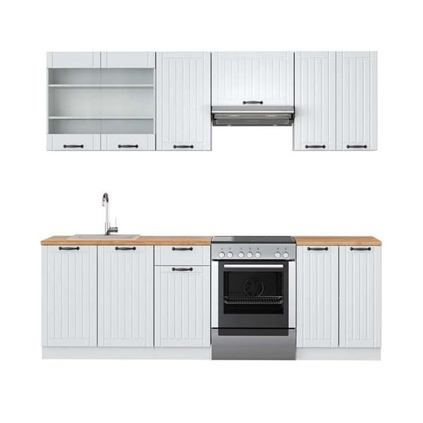 Fame-Line kök, 240 cm, PT Ek, Lantvit/vit, Vicco