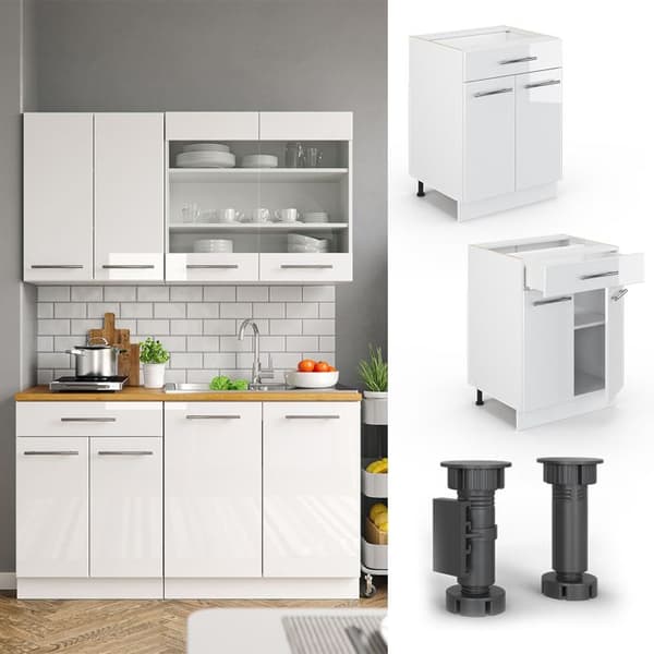 Köksmöbel Fame-Line, 60 cm med låda, utan PT, Vit hög glans, Vit, Vicco