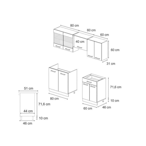 R-Line kök, 200 cm utan bänkskiva, blank vinröd/guld ek, Vicco