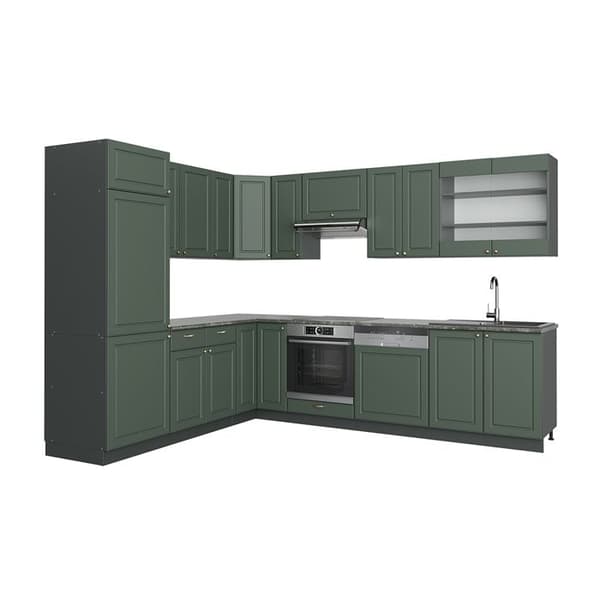 Fame-Line hörnkök, 227 x 60 cm utan bänkskiva, Country green och guld/antracit, Vicco