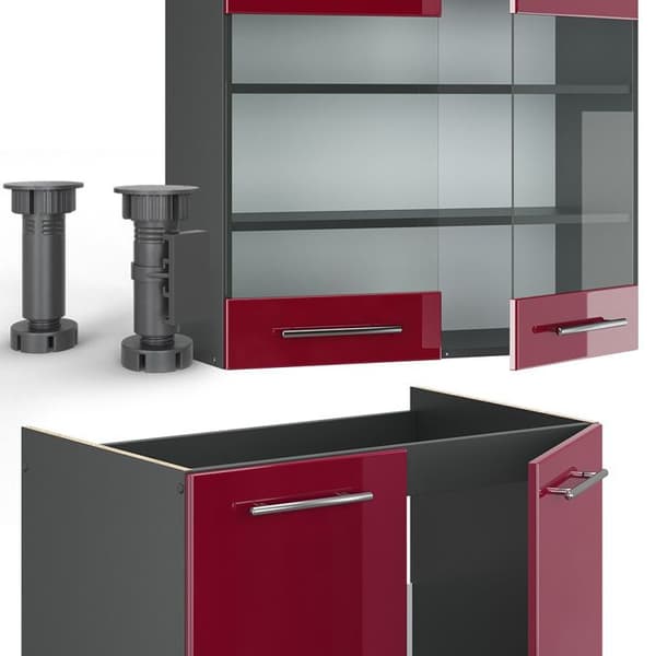 Fame-Line kök, 235 cm utan bänkskiva, Bordeaux högblank/antracit, Vicco