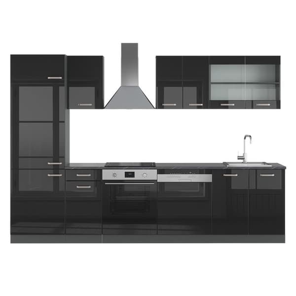 R-Line kök, 300 cm utan bänkskiva, Blank svart/Antracit, Vicco
