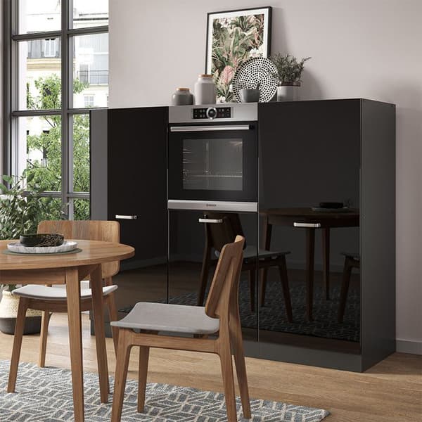 R-Line köksdel, 180 cm utan bänkskiva, blank svart/antracit, Vicco