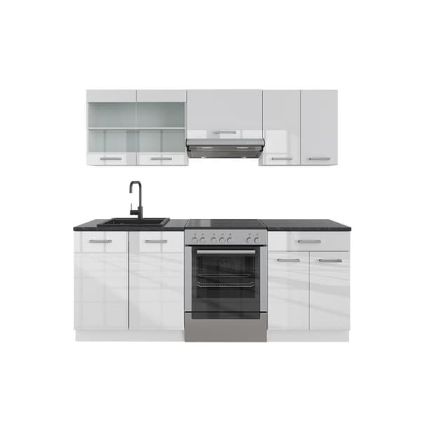 R-Line kök, 200 cm utan bänkskiva, blank vit/vit, Vicco