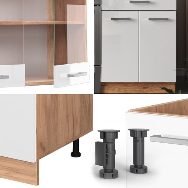 R-Line kök, 200 cm utan bänkskiva, Blank vit/Gyllene ek, Vicco