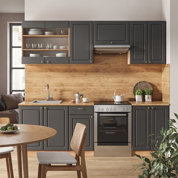 Fame-Line kök, 240 cm utan bänkskiva, Country Antracit/Golden Oak, Vicco
