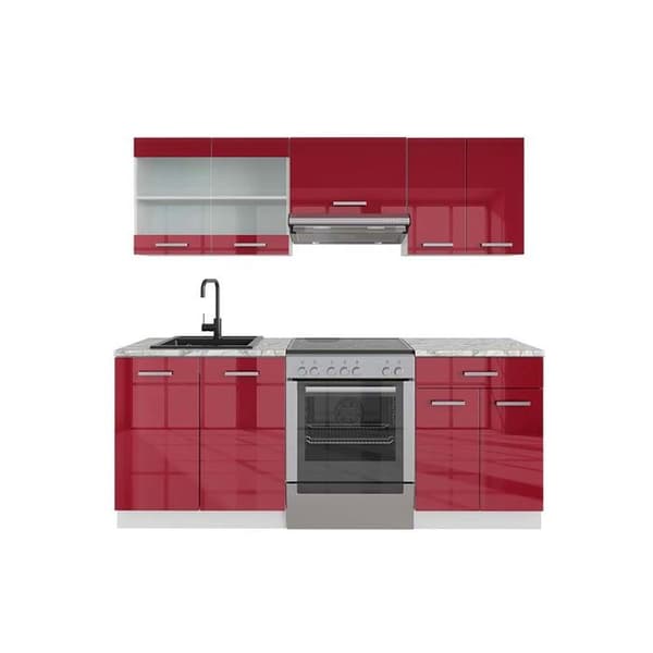 R-Line kök, 200 cm, PT Marble, Bordeaux högglans/vit, Vicco