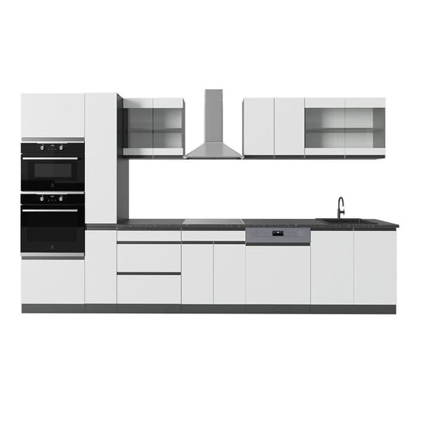 R-Line kök, 350 cm J-Shape, med högskåp, utan bänkskiva, vit/antracit, Vicco