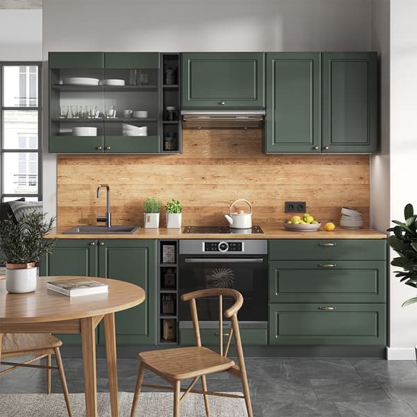 Fame-Line kök, 235 cm utan bänkskiva, Country green och guld/antracit, Vicco