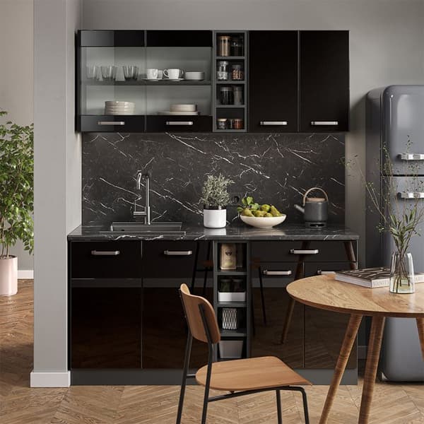 R-Line kök, 160 cm utan bänkskiva, Blank svart/Antracit, Vicco