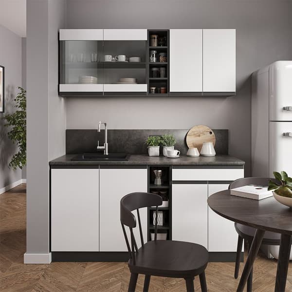 R-Line kök, 160 cm J-Shape, vit/antracit, Vicco