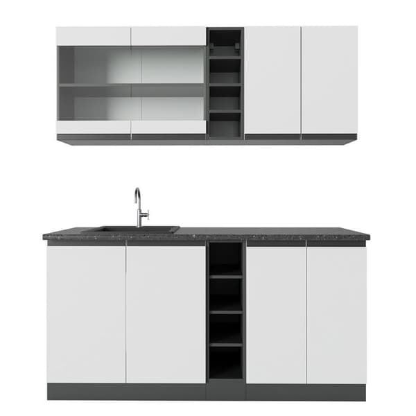 R-Line kök, 160 cm J-Shape, vit/antracit, Vicco