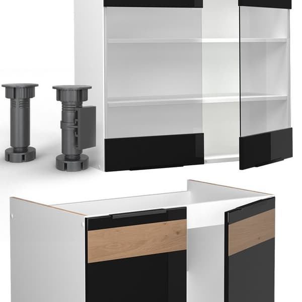 Fame-Line kök, 240 cm, PT Ek, Blank svart ek/vit, Vicco