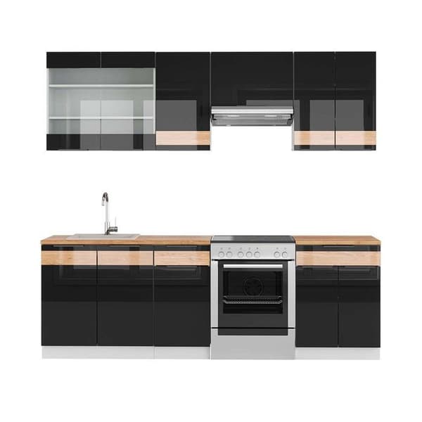 Fame-Line kök, 240 cm, PT Ek, Blank svart ek/vit, Vicco