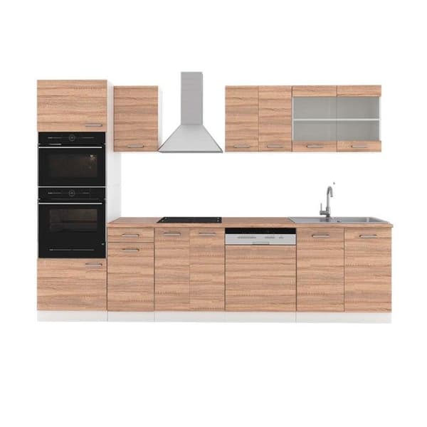 R-Line kök, 300 cm med högskåp, PT Ek, Sonoma/vit, Vicco
