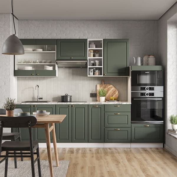 Fame-Line Kök, 280 cm, PT Marble, Grönguld Landhaus/Vit, Vicco