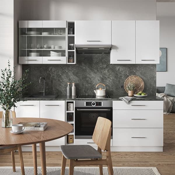 Fame-Line kök, 235 cm utan bänkskiva, blank vit/vit, Vicco