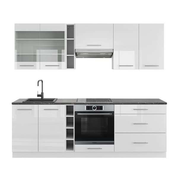 Fame-Line kök, 235 cm utan bänkskiva, blank vit/vit, Vicco