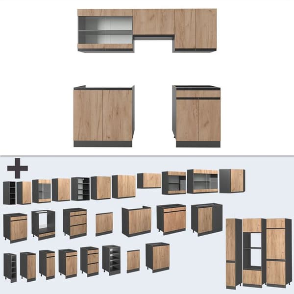 R-Line kök, 200 cm J-Shape, Gyllene ek/antracit, Vicco