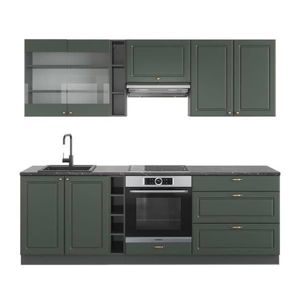 Fame-Line kök, 235 cm, PT Antracit, Country green och guld/antracit, Vicco