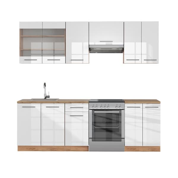 Fame-Line kök, 240 cm, PT Ek, Blank vit/Gyllene ek, Vicco