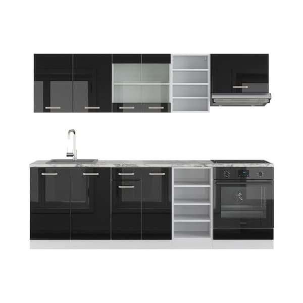 R-Line Kök, 240 cm, PT Marmor, Svart Högglans, Vicco