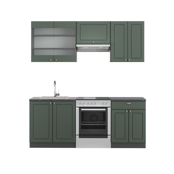 Fame-Line kök, 200 cm utan bänkskiva, Country green och guld/antracit, Vicco
