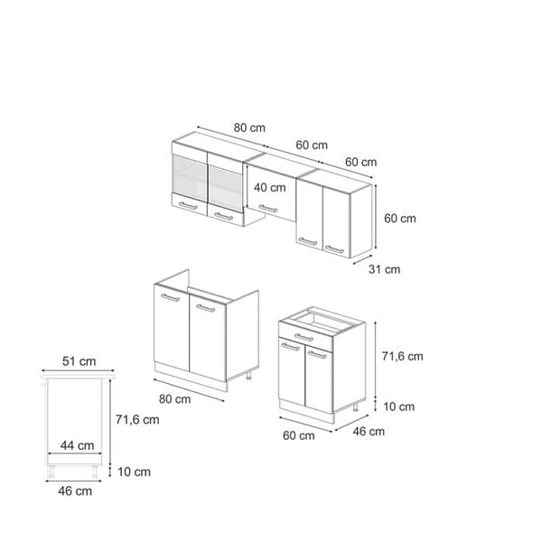 R-Line kök, 200 cm, PT Ek, Blank svart/Vit, Vicco