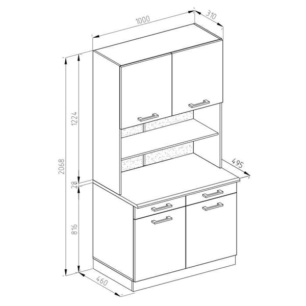 R-Line köksdel, 100 cm, PT Marble, Högblank vit, Vicco