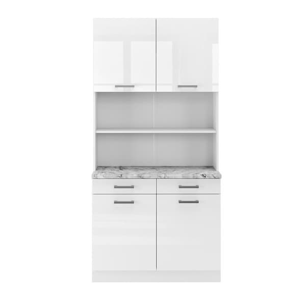 R-Line köksdel, 100 cm, PT Marble, Högblank vit, Vicco