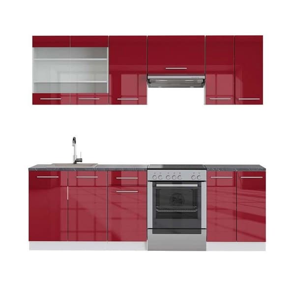 Fame-Line kök, 240 cm, PT antracit, Bordeaux högglans/vit, Vicco