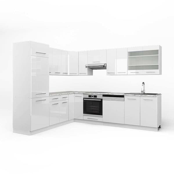 Fame-Line hörnkök, 227 x 287 cm, PT Marble, blank vit/vit, Vicco