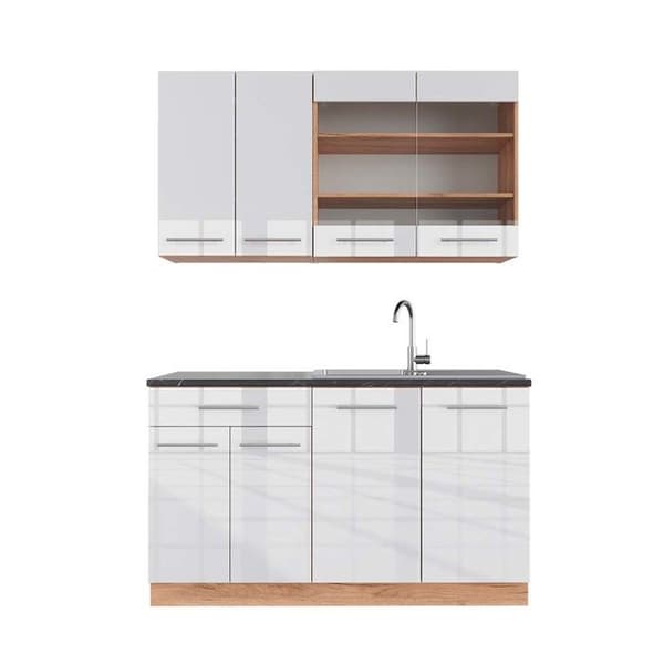 Fame-Line kök, 140 cm, PT Antracit, Blank vit/Gyllene ek, Vicco