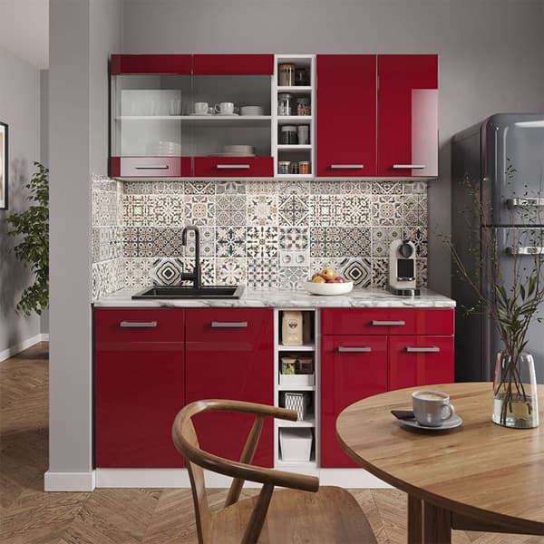 R-Line kök, 160 cm, PT Antracit, Bordeaux högglans/vit, Vicco