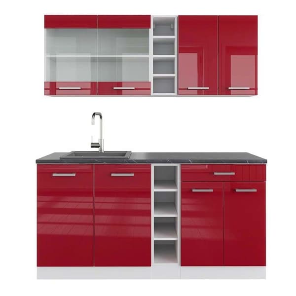 R-Line kök, 160 cm, PT Antracit, Bordeaux högglans/vit, Vicco